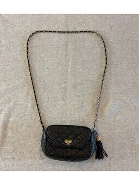 Vintage Jay Herbert New York Quilted Black Leather Crossbody Camera Bag Tassel
